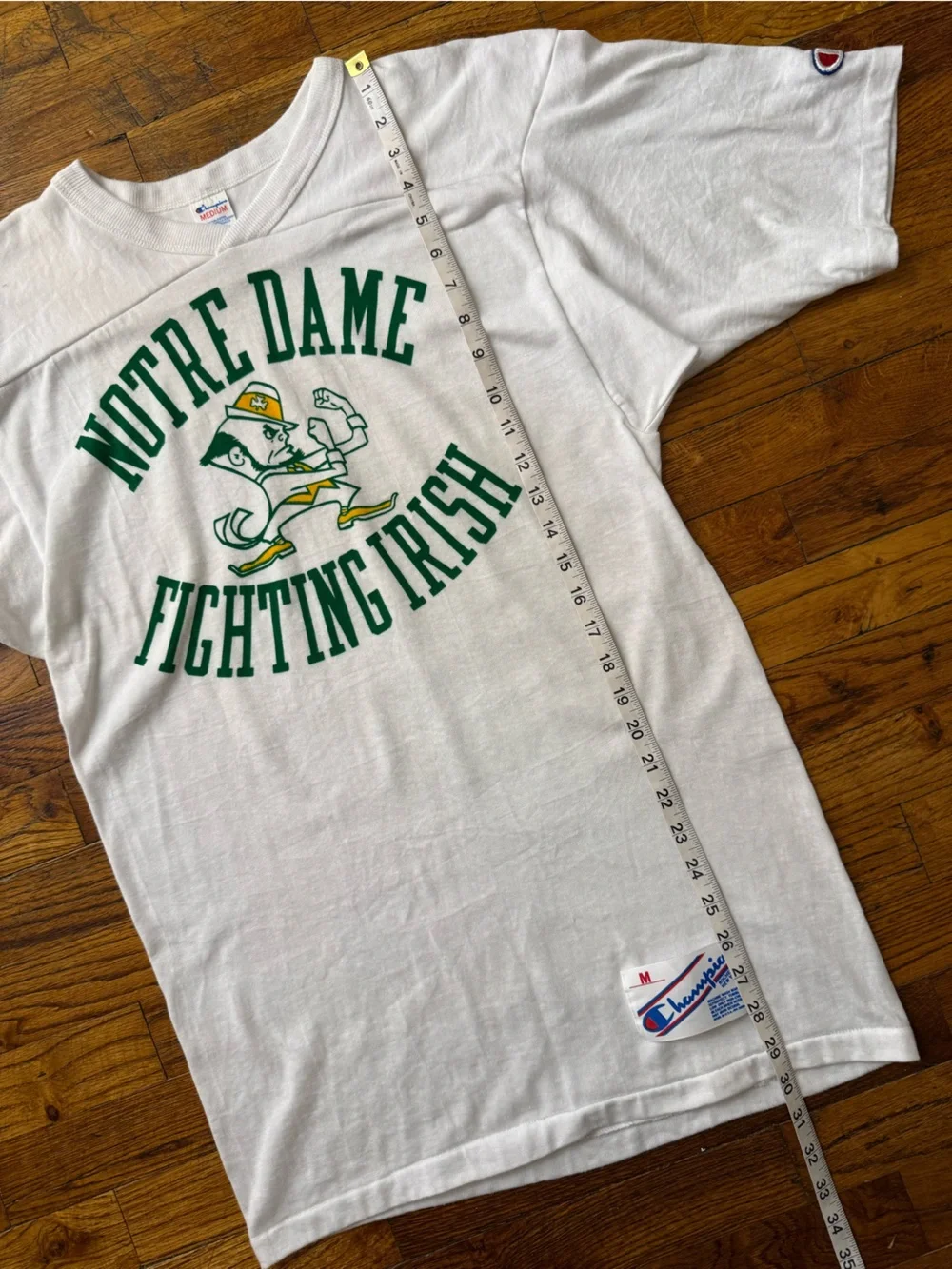 Vintage 80s Champion Notre Dame Fighting Irish Leprechaun Jersey Tee - Size M - Picture 7 of 12